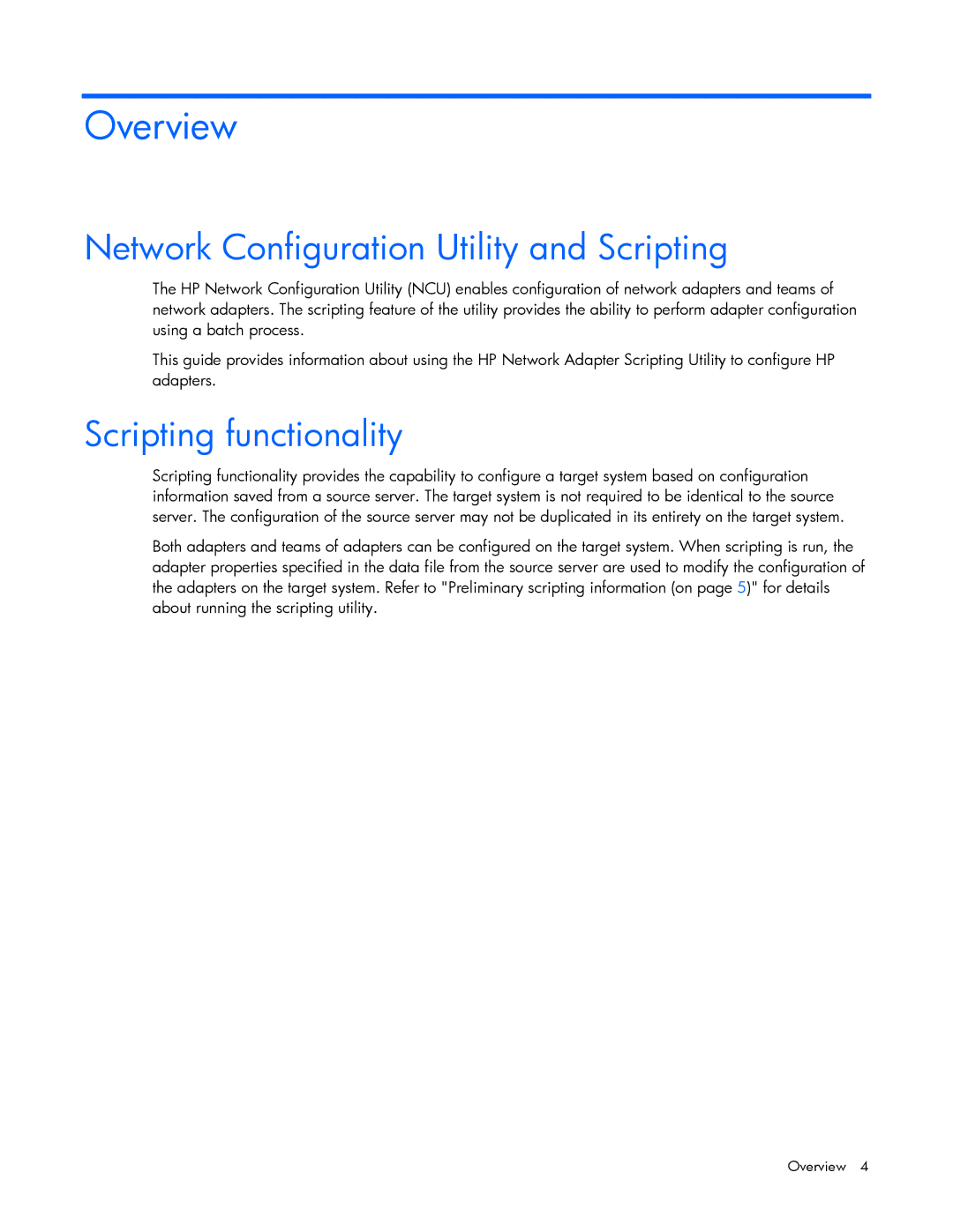 HP 289166-40B manual Overview, Network Configuration Utility and Scripting, Scripting functionality 