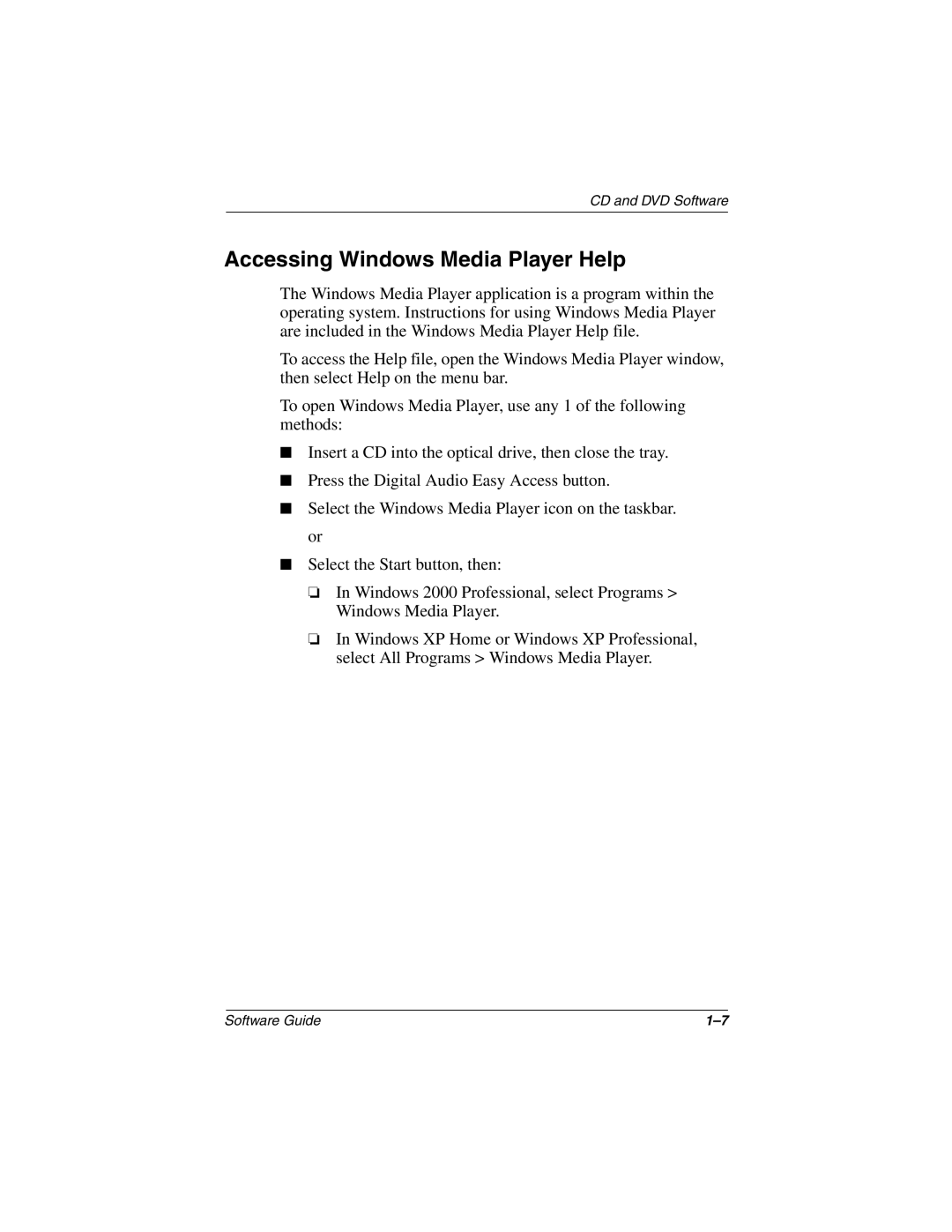 HP 2855AP, 2899AP, 2897AP, 2896AP, 2898AP, 2892AP, 2893AP, 2891AP, 2890AP, 2889AP, 2886AP manual Accessing Windows Media Player Help 