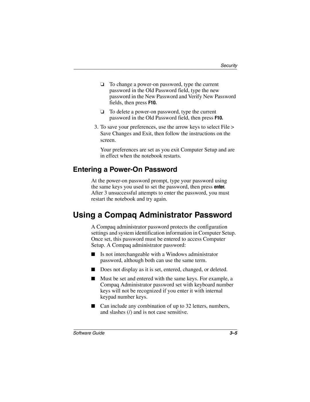 HP 2867AP, 2899AP, 2897AP, 2896AP, 2898AP, 2892AP, 2893AP Using a Compaq Administrator Password, Entering a Power-On Password 