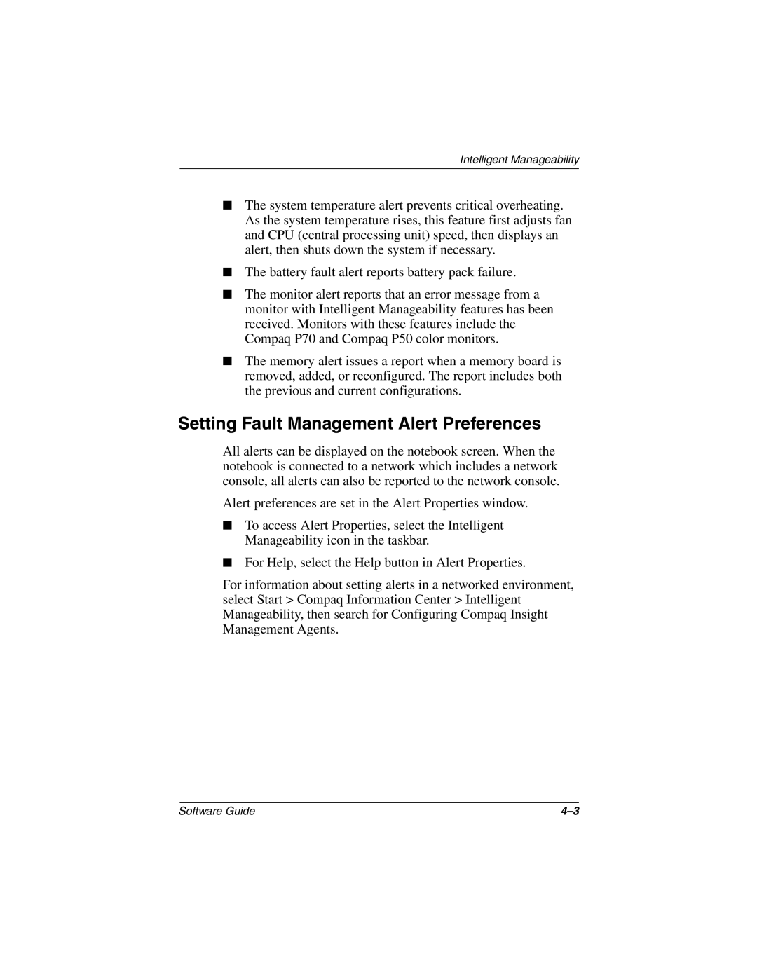 HP 2803TC, 2899AP, 2897AP, 2896AP, 2898AP, 2892AP, 2893AP, 2891AP, 2890AP, 2889AP manual Setting Fault Management Alert Preferences 