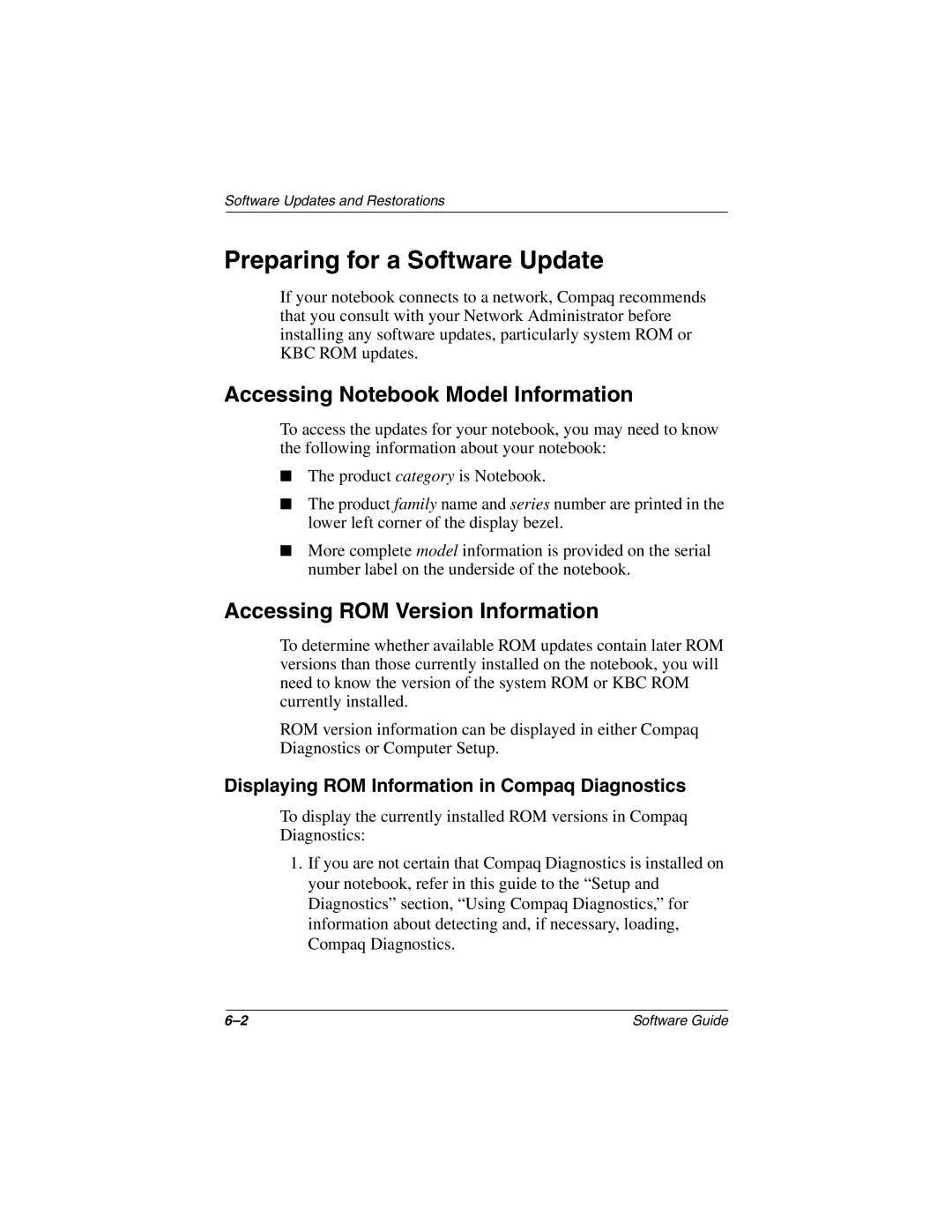 HP 2802AP, 2899AP Preparing for a Software Update, Accessing Notebook Model Information, Accessing ROM Version Information 