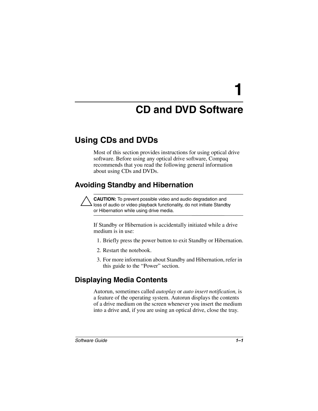 HP 2890AP, 2899AP CD and DVD Software, Using CDs and DVDs, Avoiding Standby and Hibernation, Displaying Media Contents 