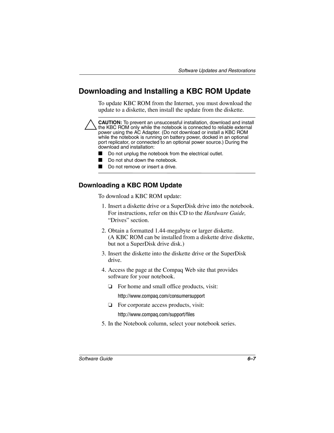 HP 2800SC, 2899AP, 2897AP, 2896AP, 2898AP, 2892AP Downloading and Installing a KBC ROM Update, Downloading a KBC ROM Update 