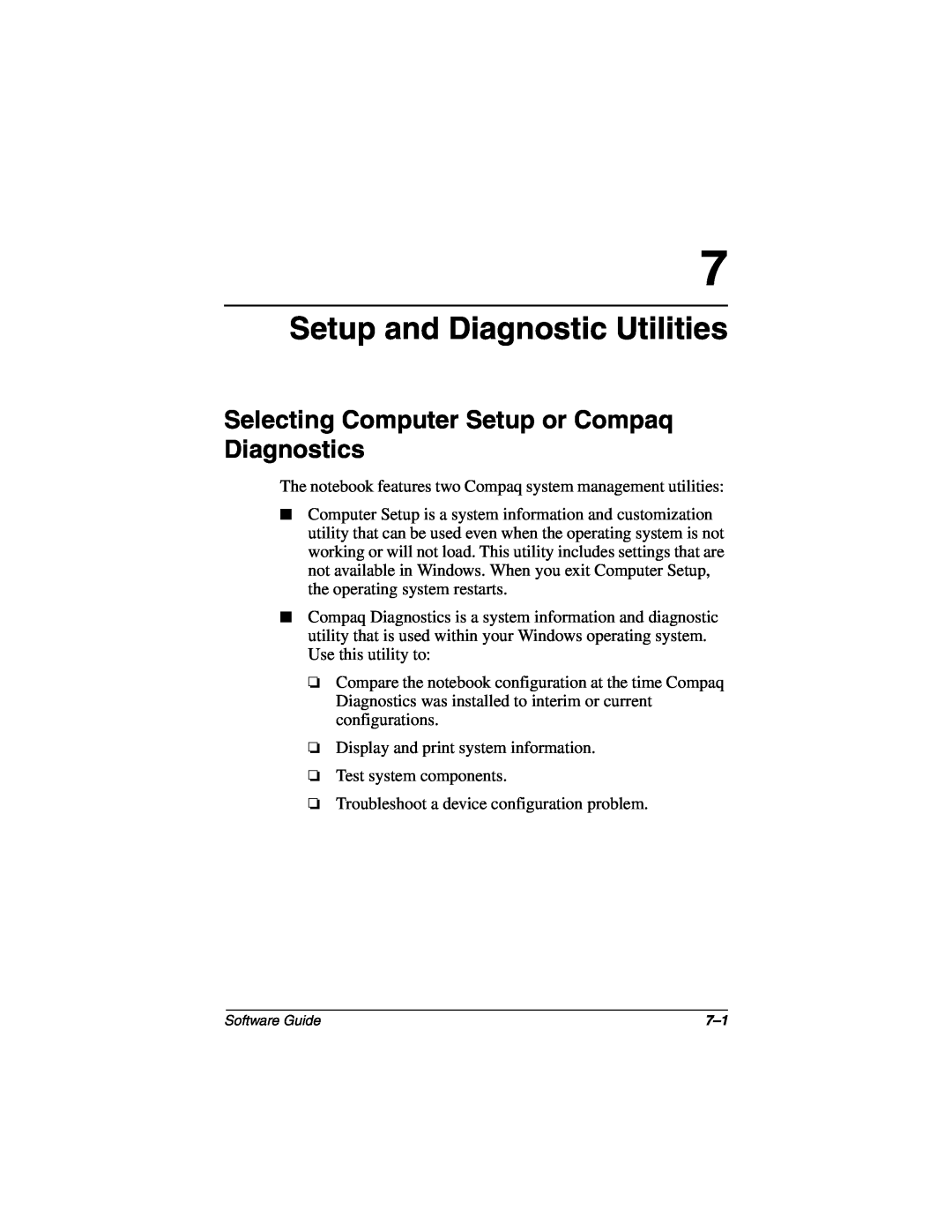 HP 2806AP, 2899AP, 2897AP, 2896AP, 2898AP manual Setup and Diagnostic Utilities, Selecting Computer Setup or Compaq Diagnostics 