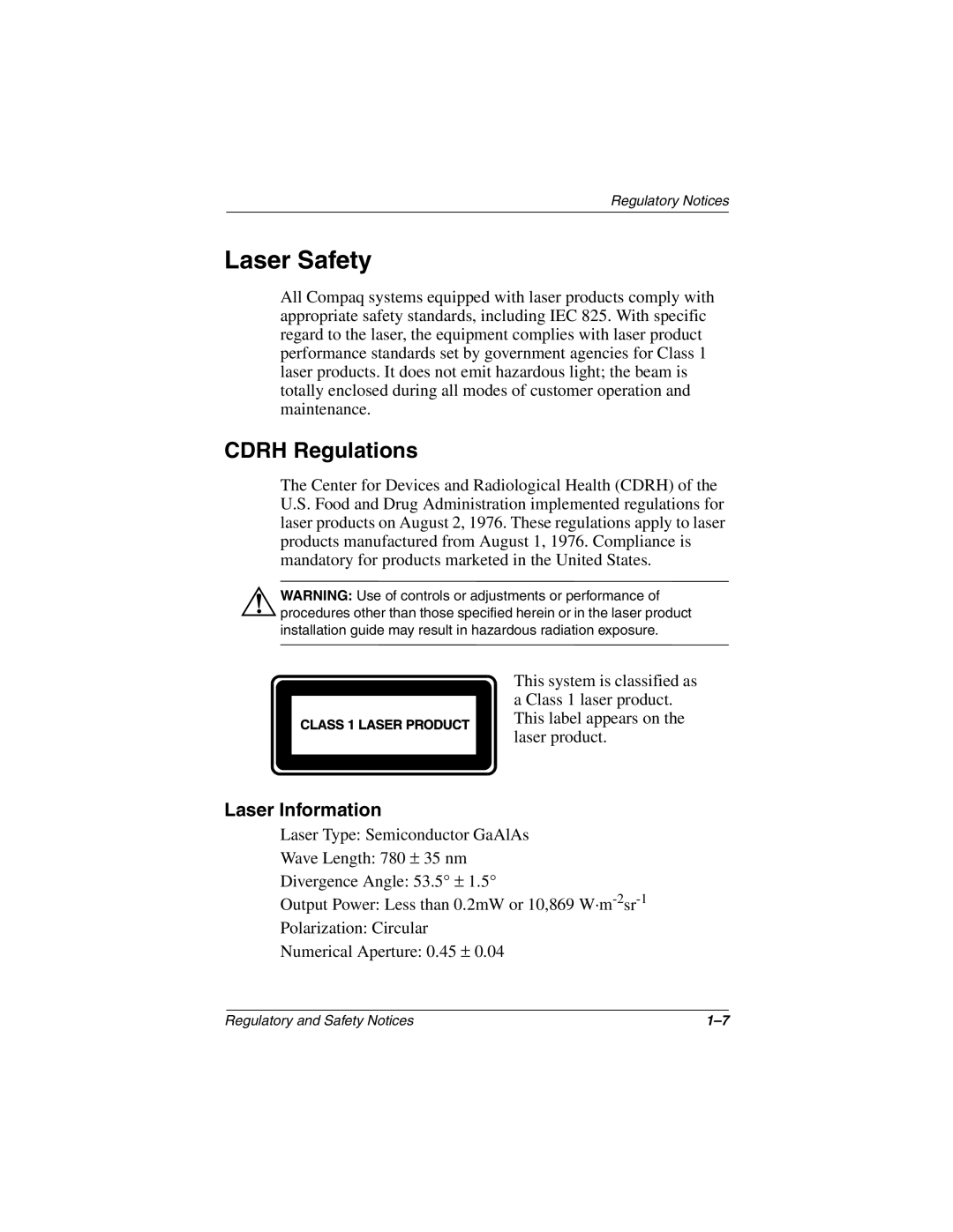 HP 2885AP, 2899AP, 2897AP, 2896AP, 2898AP, 2895AP, 2892AP, 2891AP, 2894AP, 2889AP, 2887AP, 2888AP Laser Safety, Cdrh Regulations 