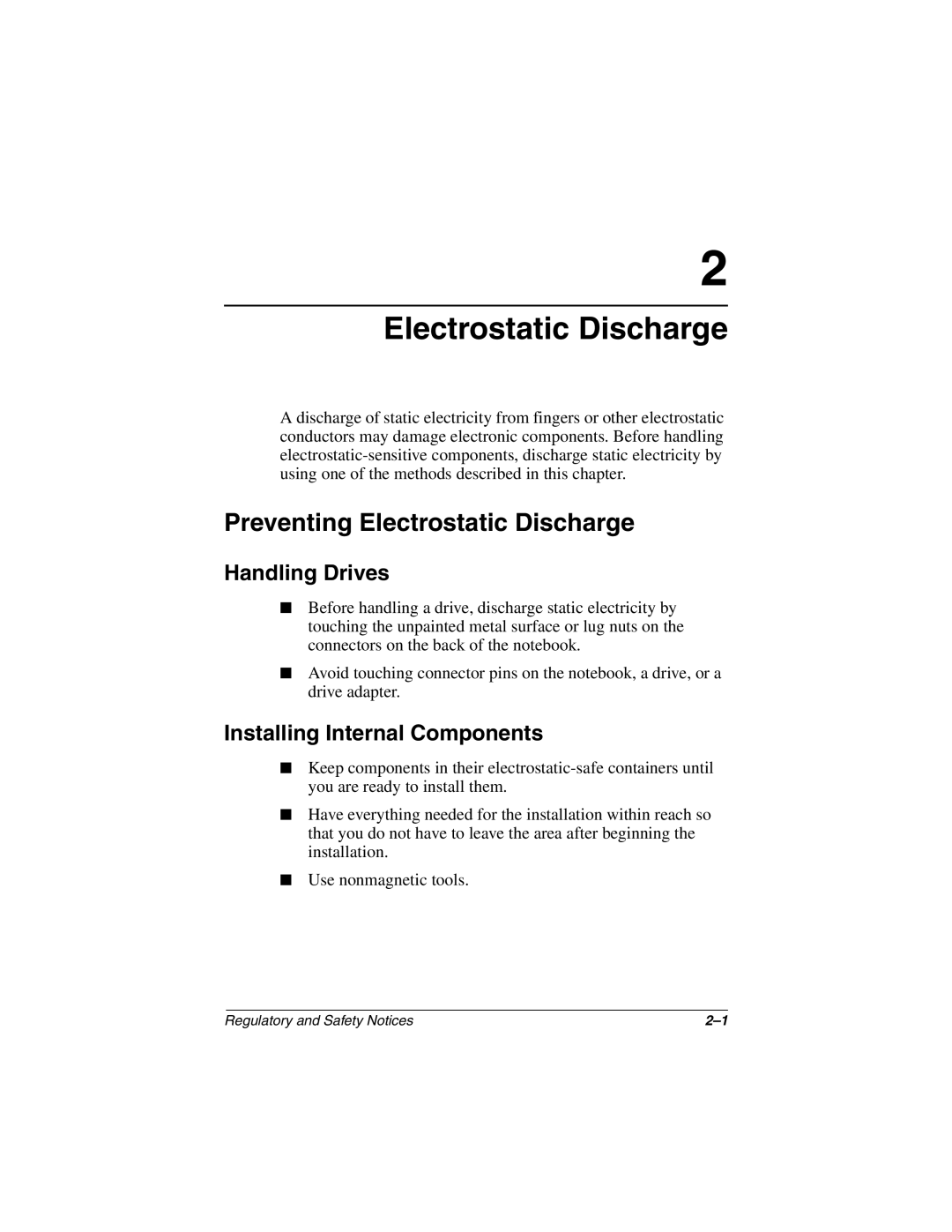HP 2853AP, 2899AP, 2897AP, 2896AP, 2898AP Preventing Electrostatic Discharge, Handling Drives, Installing Internal Components 