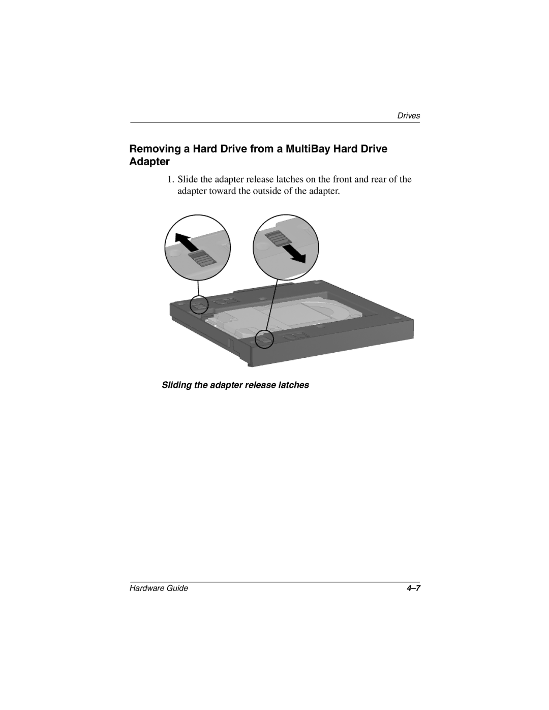 HP 2805AU, 2899AP, 2897AP, 2896AP, 2898AP, 2895AP, 2892AP, 2893AP manual Removing a Hard Drive from a MultiBay Hard Drive Adapter 