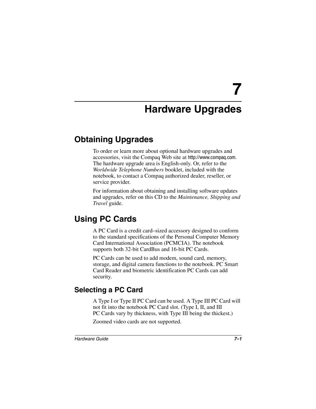 HP 2820TC, 2899AP, 2897AP, 2896AP, 2898AP, 2895AP, 2892AP, 2893AP, 2891AP Obtaining Upgrades, Using PC Cards, Selecting a PC Card 