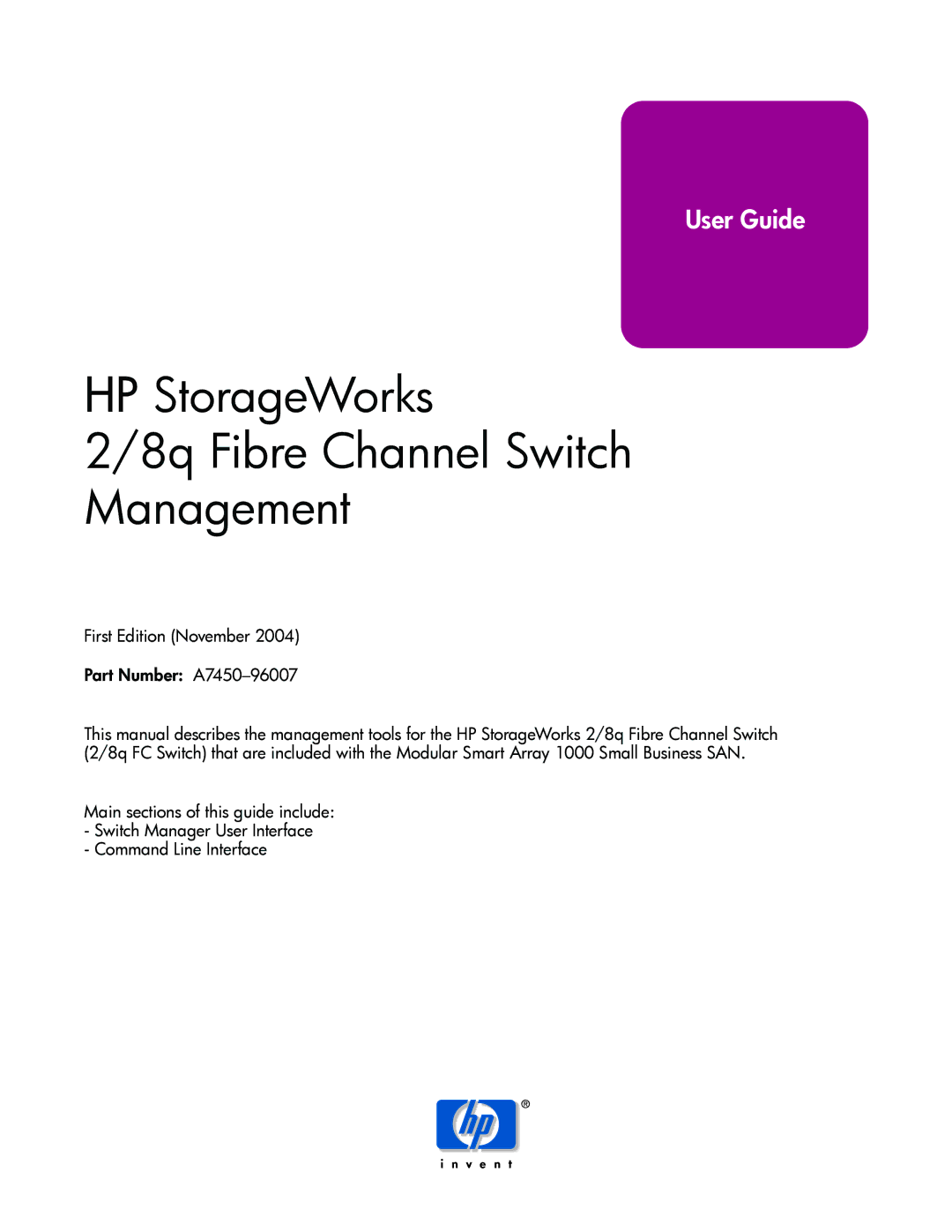 HP 2/8q Fibre Channel manual HP StorageWorks 8q Fibre Channel Switch Management 