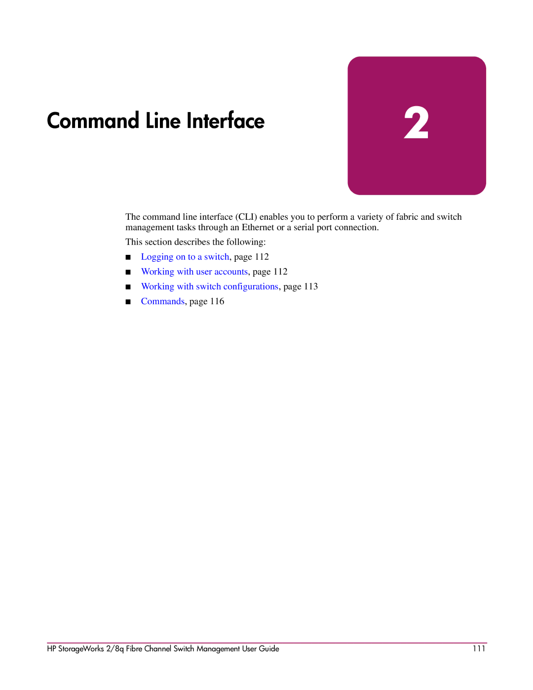 HP 2/8q Fibre Channel manual Command Line Interface, Commands 