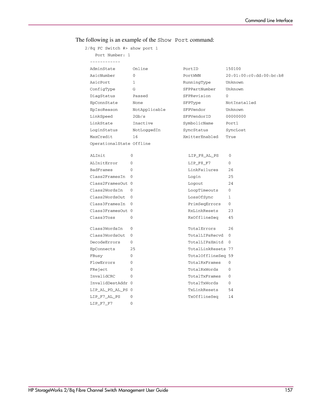 HP 2/8q Fibre Channel manual Following is an example of the Show Port command, LIPF8F7 