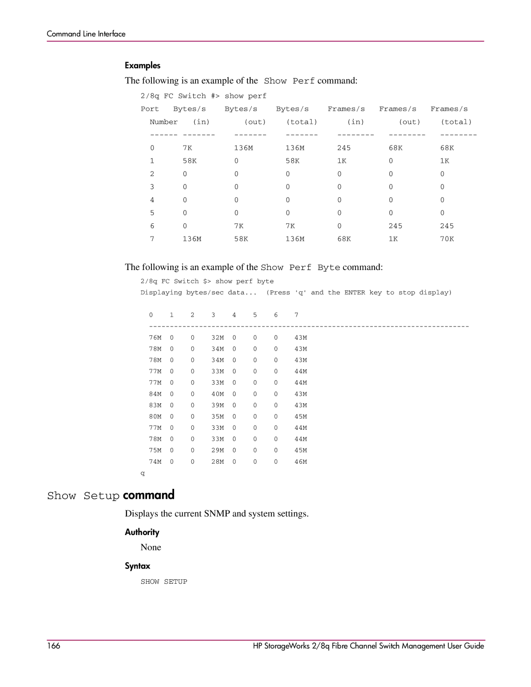 HP 2/8q Fibre Channel manual Show Setup command, Following is an example of the Show Perf command 