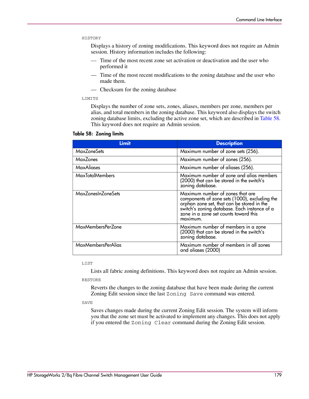 HP 2/8q Fibre Channel manual Limit Description 