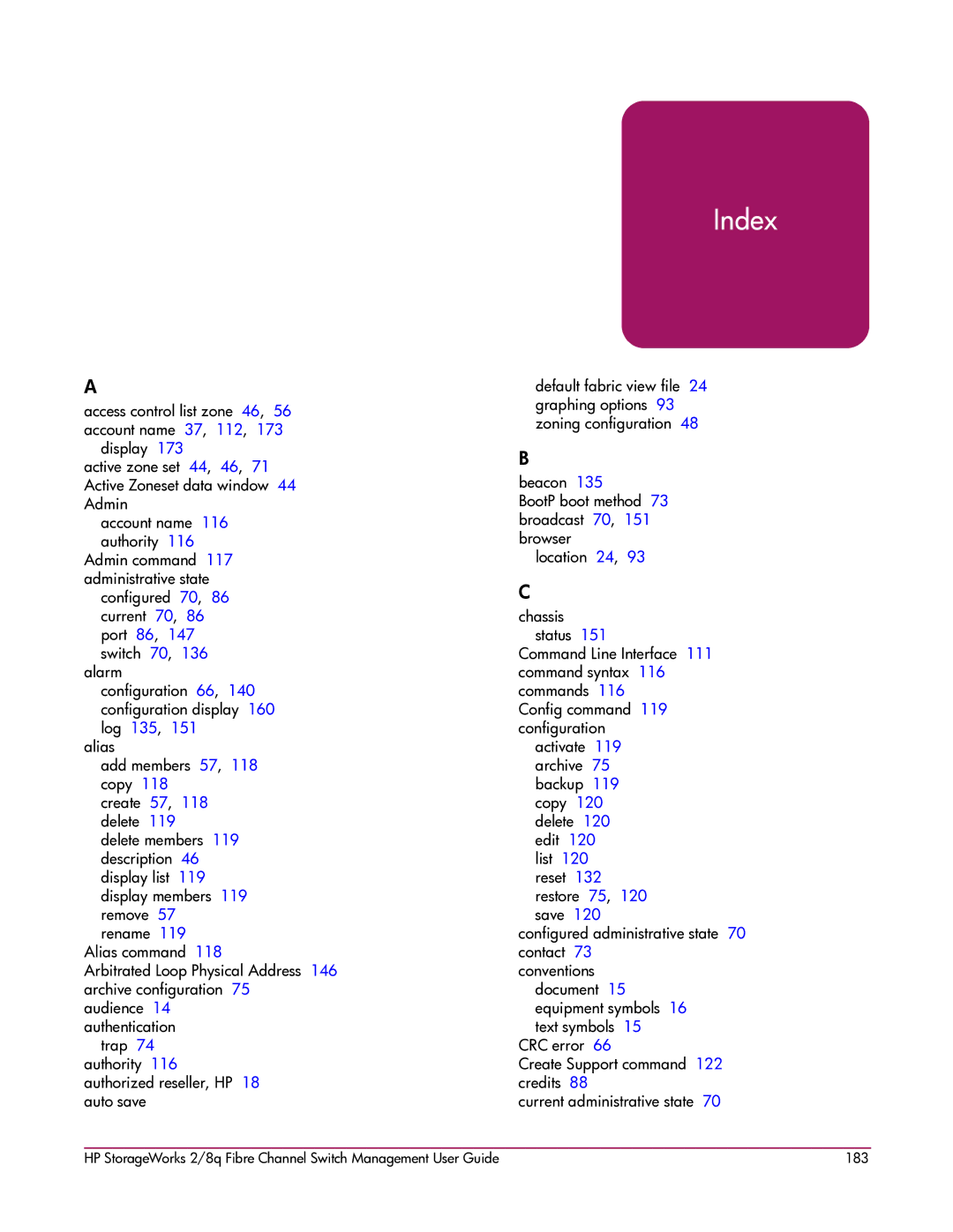 HP 2/8q Fibre Channel manual Index 