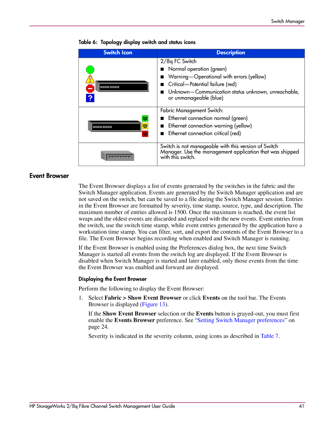 HP 2/8q Fibre Channel manual Event Browser 