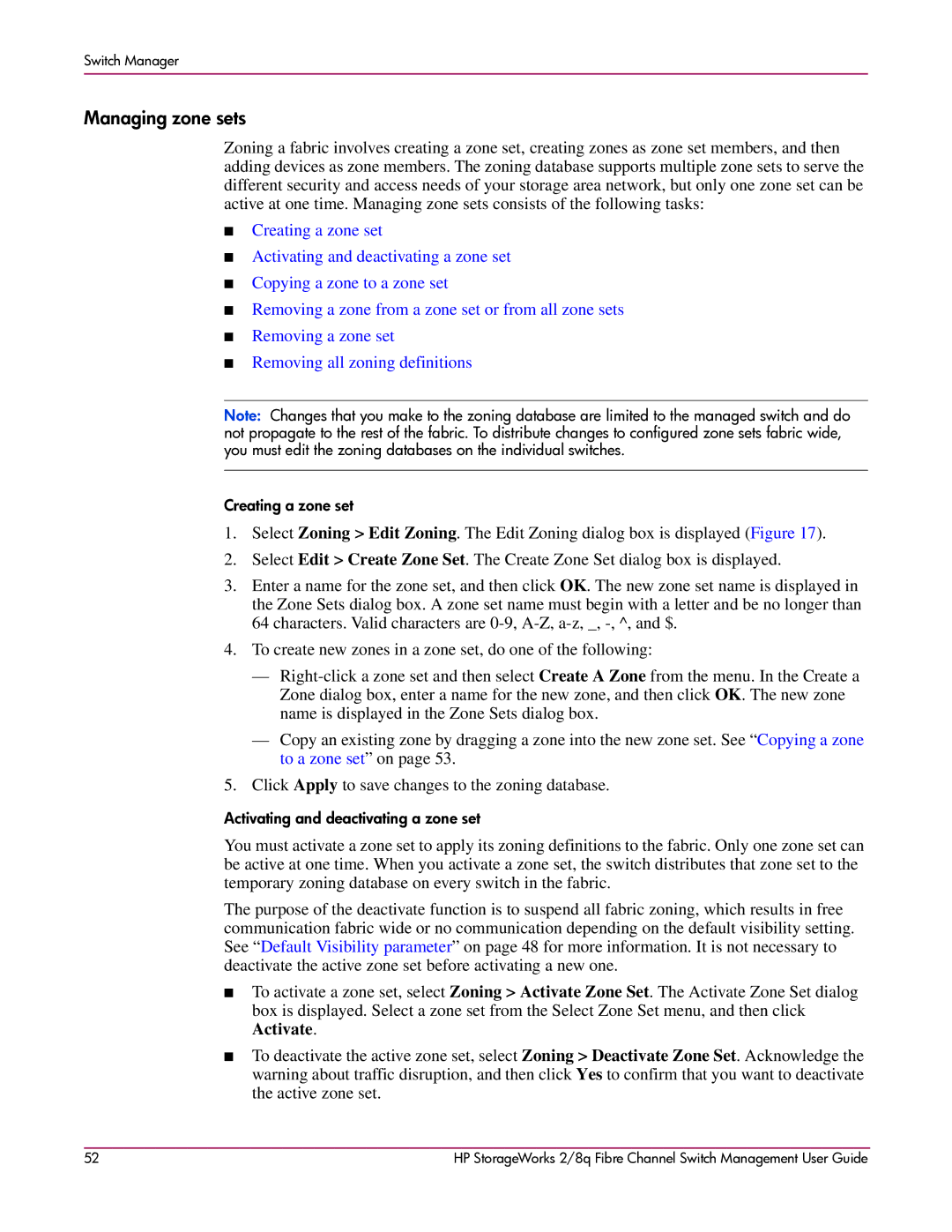 HP 2/8q Fibre Channel manual Managing zone sets 