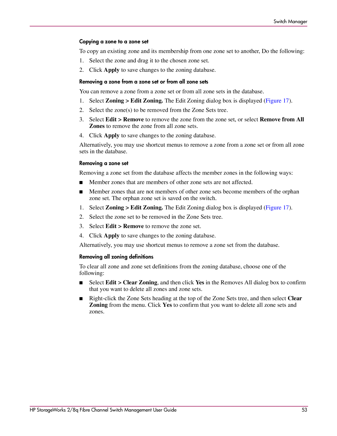 HP 2/8q Fibre Channel manual Copying a zone to a zone set 