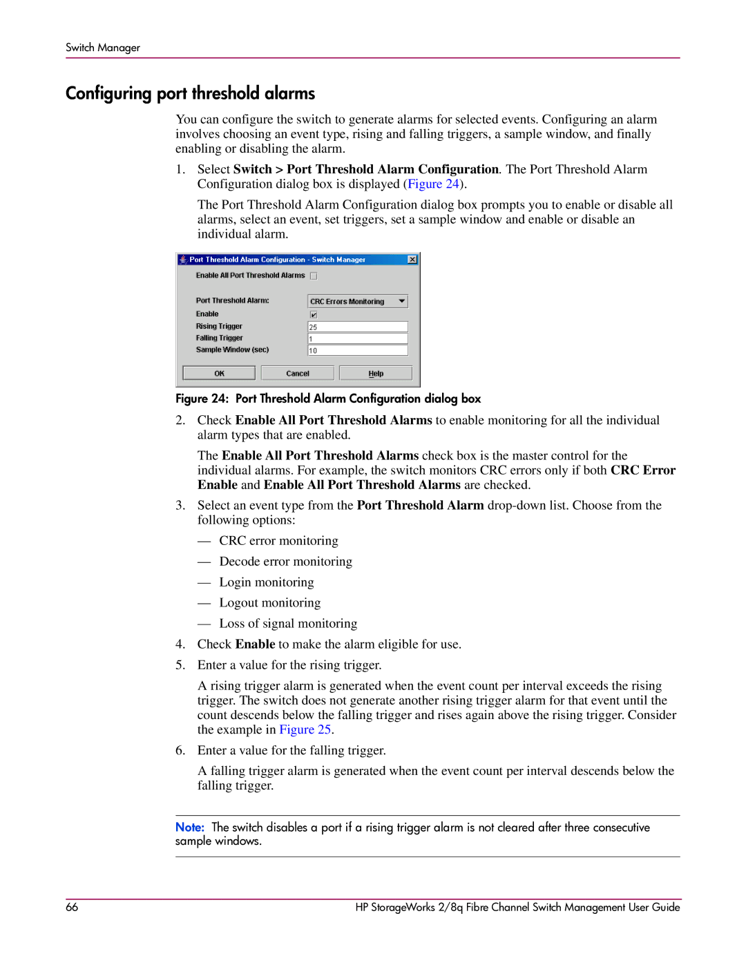 HP 2/8q Fibre Channel manual Configuring port threshold alarms, Port Threshold Alarm Configuration dialog box 