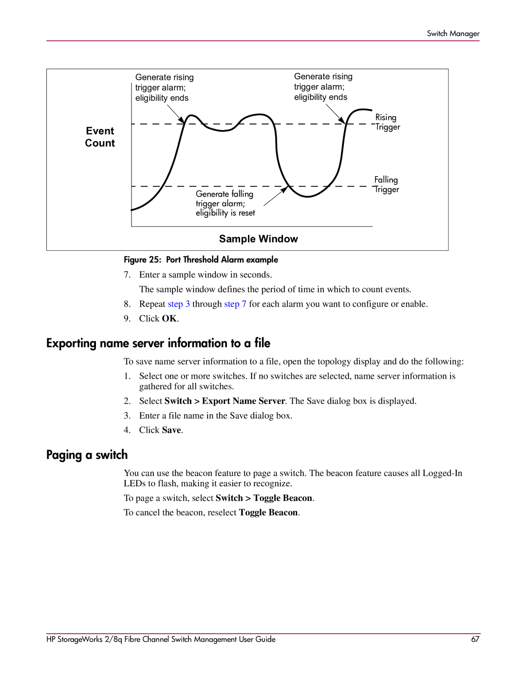 HP 2/8q Fibre Channel manual Exporting name server information to a file, Paging a switch 