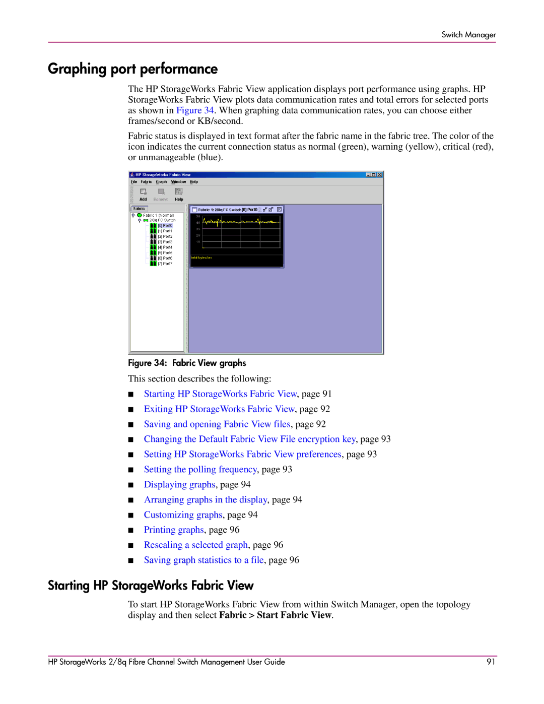 HP 2/8q Fibre Channel manual Starting HP StorageWorks Fabric View, This section describes the following 