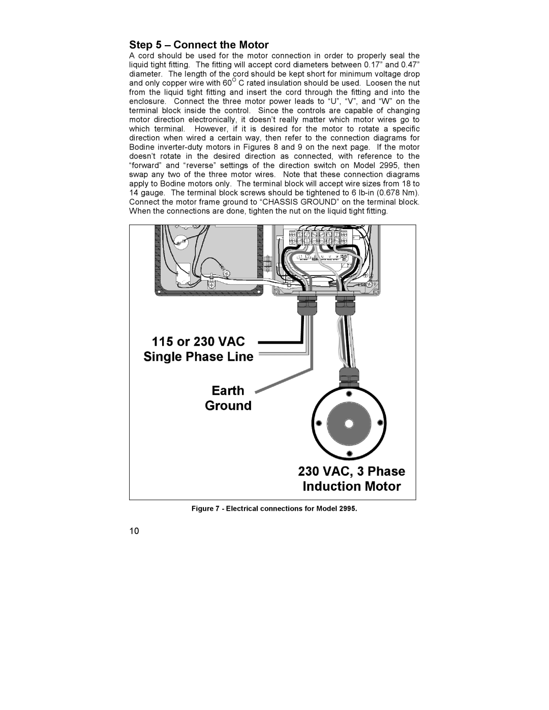 HP 2995 manual Connect the Motor, Electrical connections for Model 