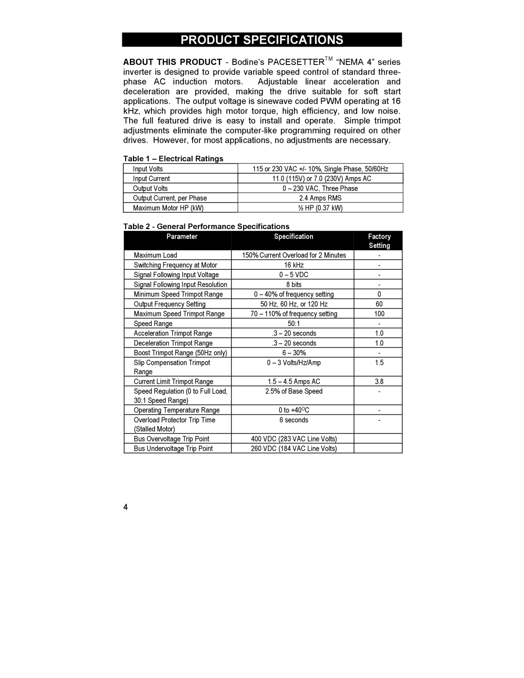 HP 2995 manual Product Specifications, Electrical Ratings 