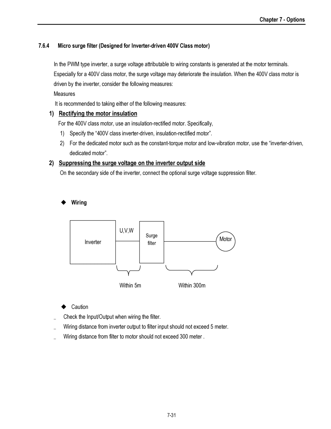 HP 30 30 manual Rectifying the motor insulation, Suppressing the surge voltage on the inverter output side 