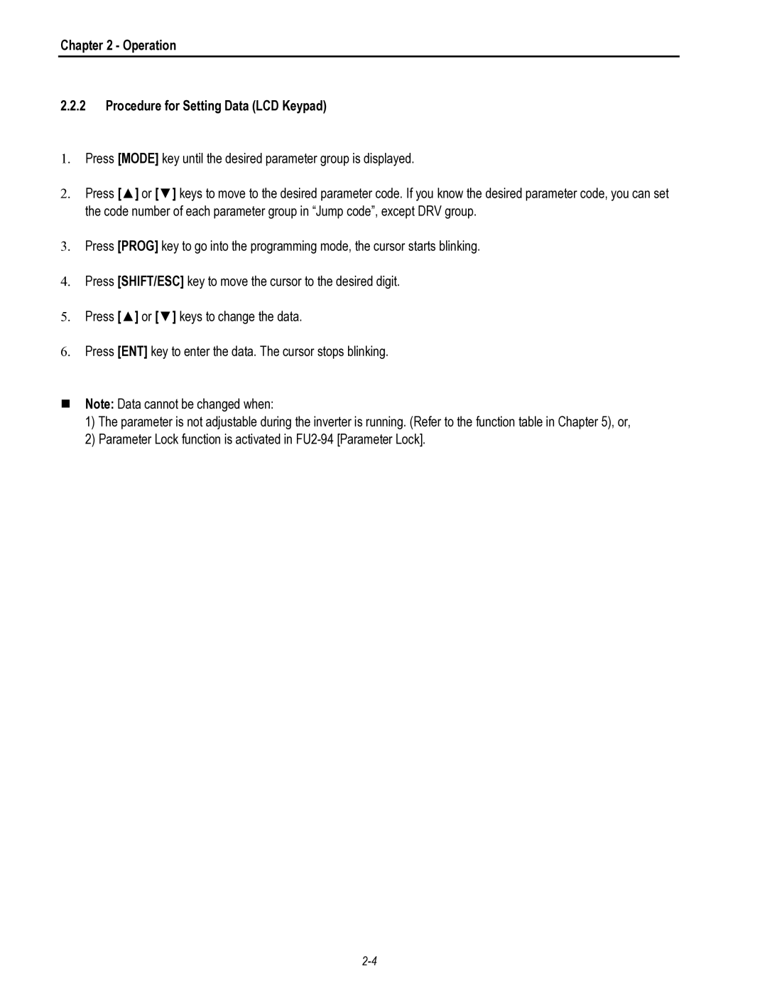 HP 30 30 manual Operation Procedure for Setting Data LCD Keypad 