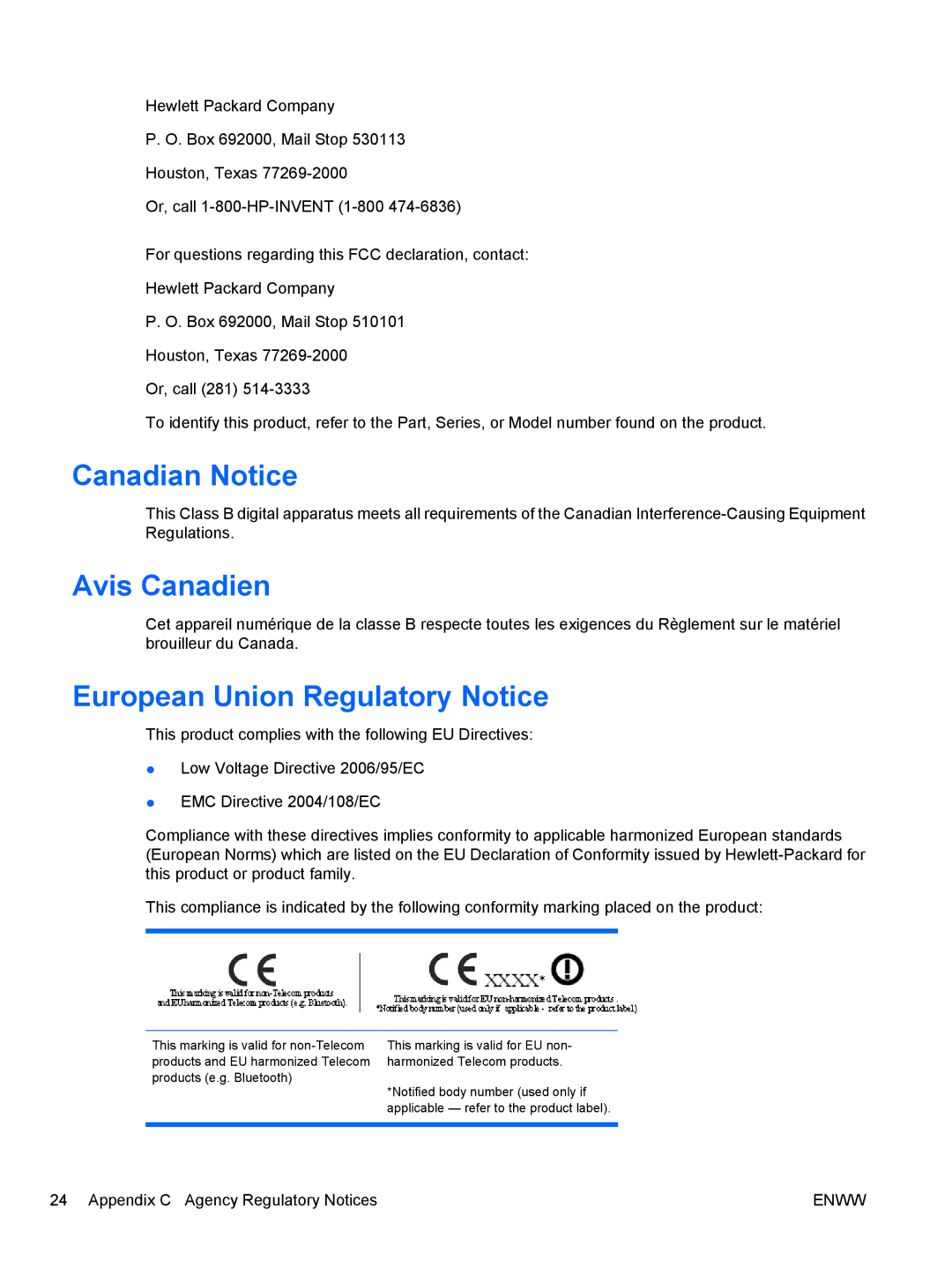 HP 30' Zr30w S-Ips ZR30w, 30' Zr30w S-Ips VM617A4RABA Canadian Notice, Avis Canadien, European Union Regulatory Notice 