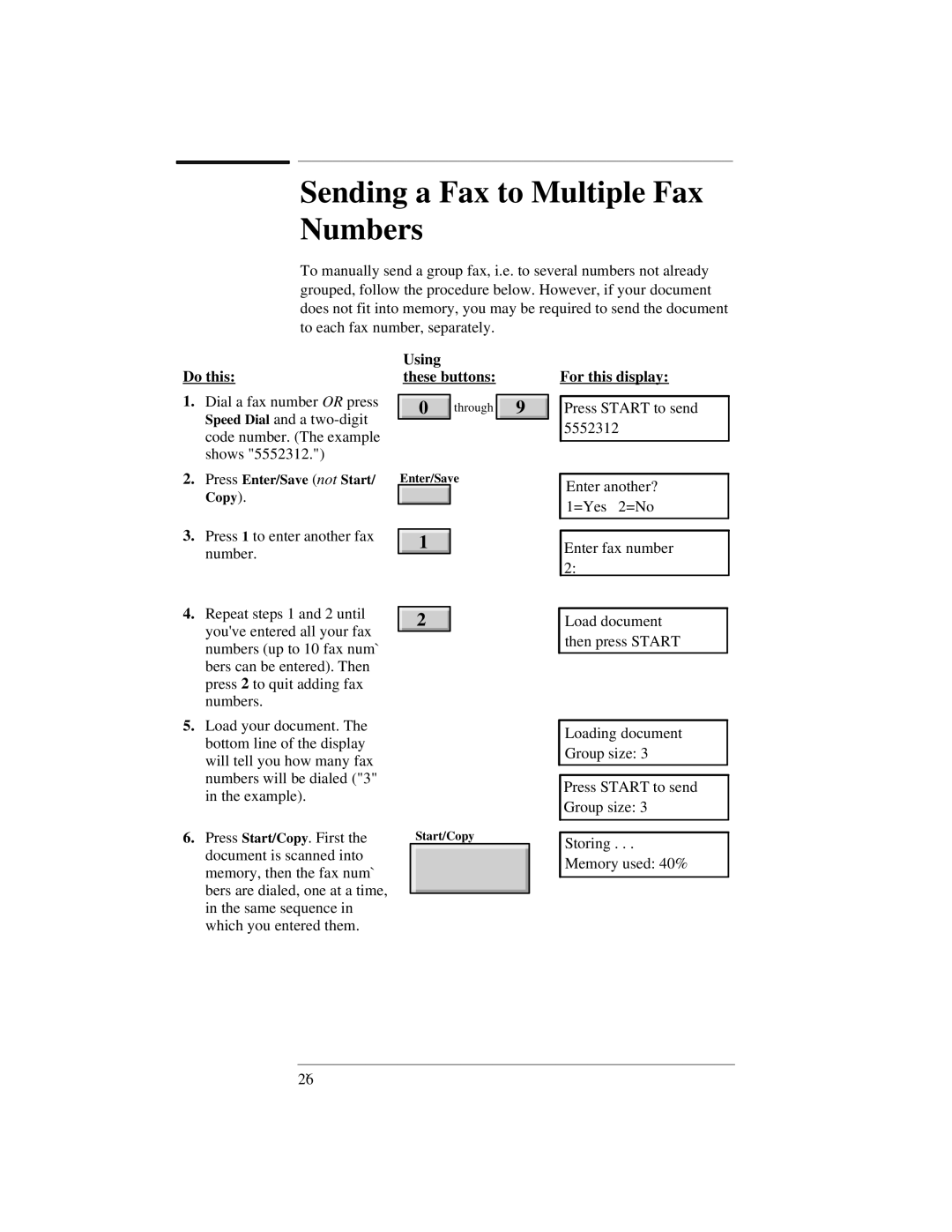 HP 300 manual Sending a Fax to Multiple Fax Numbers, Press Enter/Save not Start/ Copy, Press Start to send 