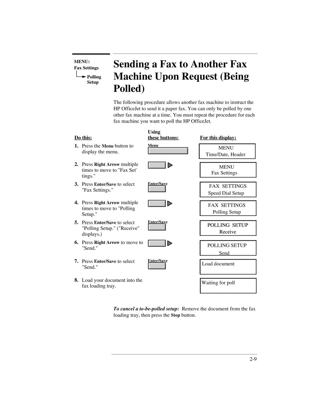 HP 300 manual Polling Setup, Menu Fax Settings 