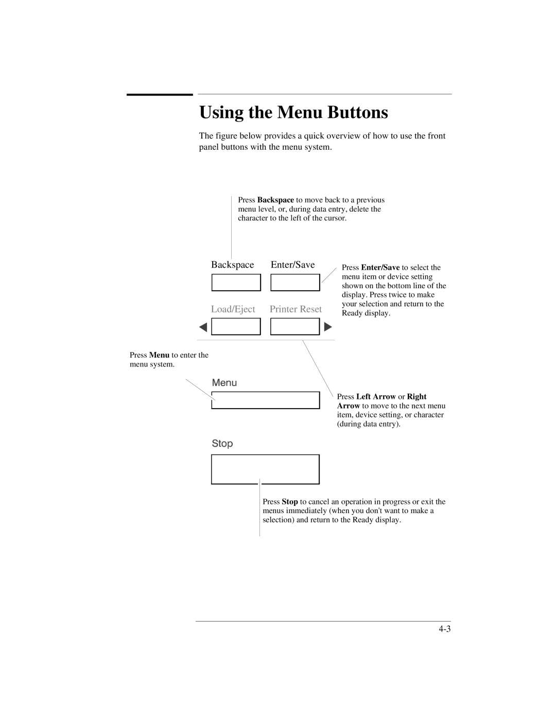 HP 300 manual Using the Menu Buttons, Load/Eject 