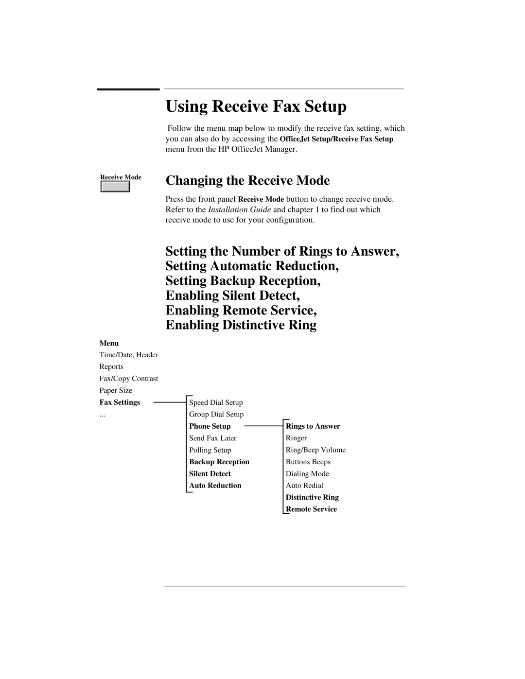 HP 300 manual Using Receive Fax Setup 