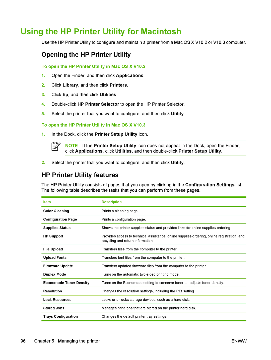 HP 3000, 3800 manual Using the HP Printer Utility for Macintosh, Opening the HP Printer Utility, HP Printer Utility features 