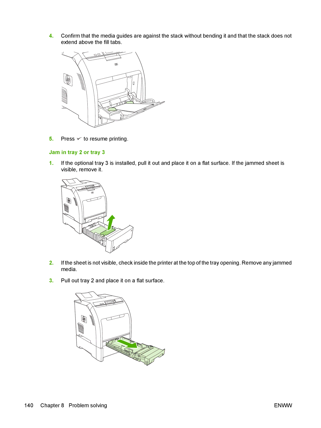 HP 3000, 3800 manual Jam in tray 2 or tray 