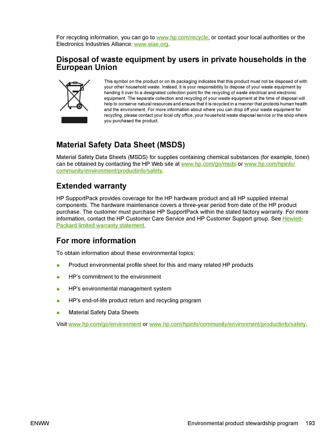 HP 3800, 3000 manual Material Safety Data Sheet Msds Extended warranty, For more information 