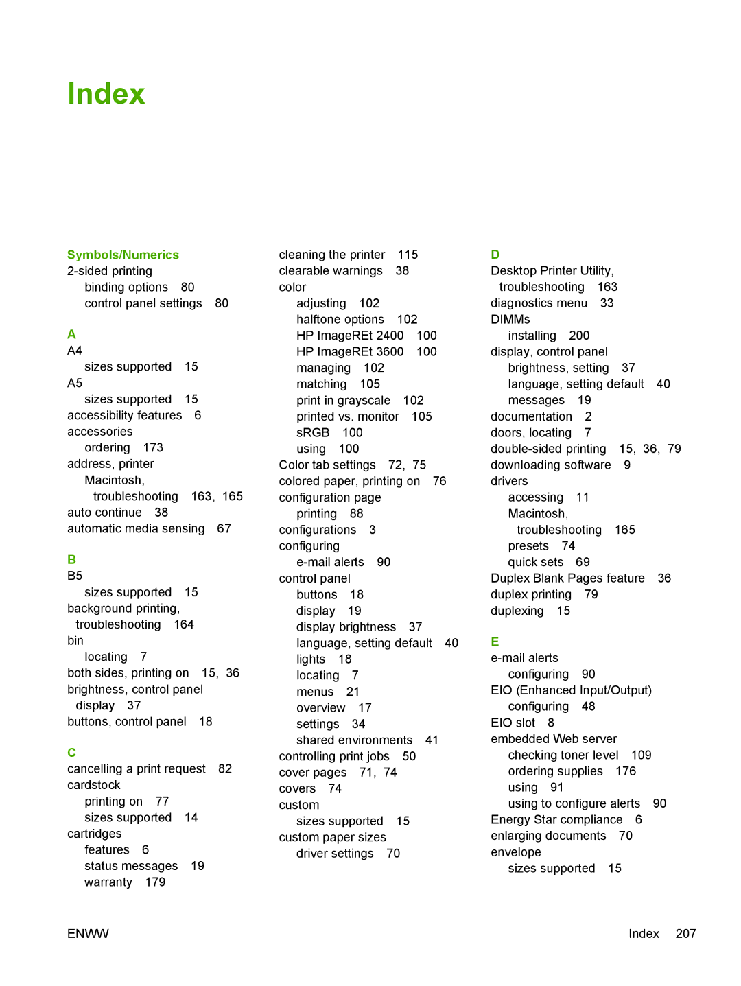 HP 3800, 3000 manual Index, Symbols/Numerics 2-sided printing 