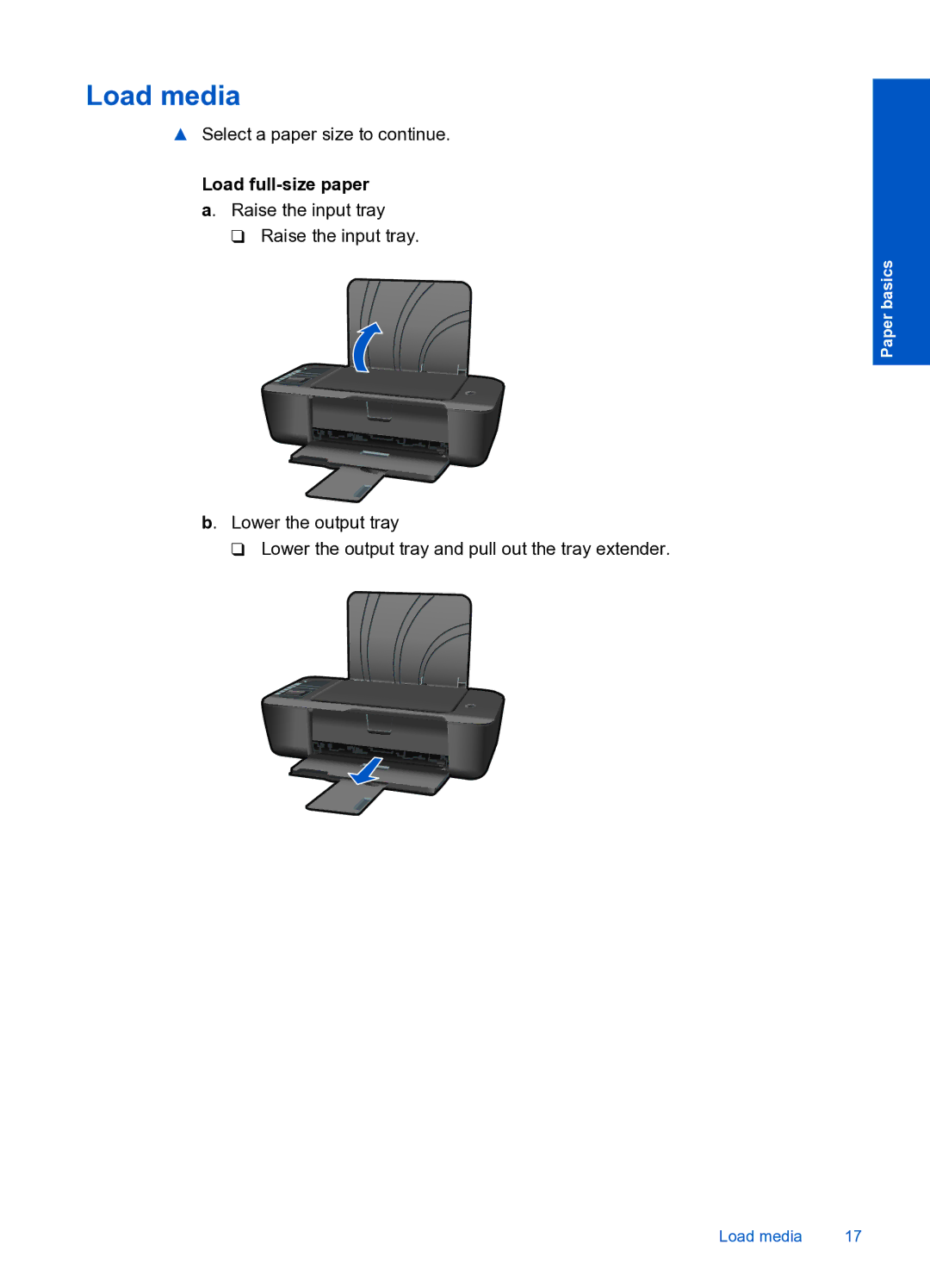 HP 3000 J310A CH393A#B1H manual Load media, Load full-size paper a. Raise the input tray 