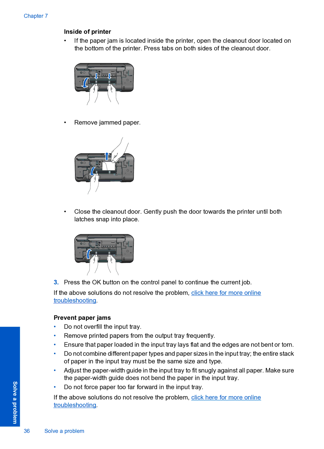 HP 3000 J310A CH393A#B1H manual Inside of printer, Prevent paper jams 