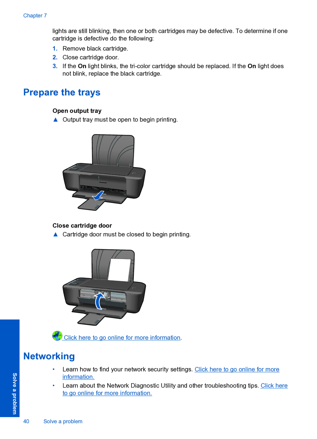 HP 3000 J310A CH393A#B1H manual Prepare the trays, Networking, Open output tray, Close cartridge door 