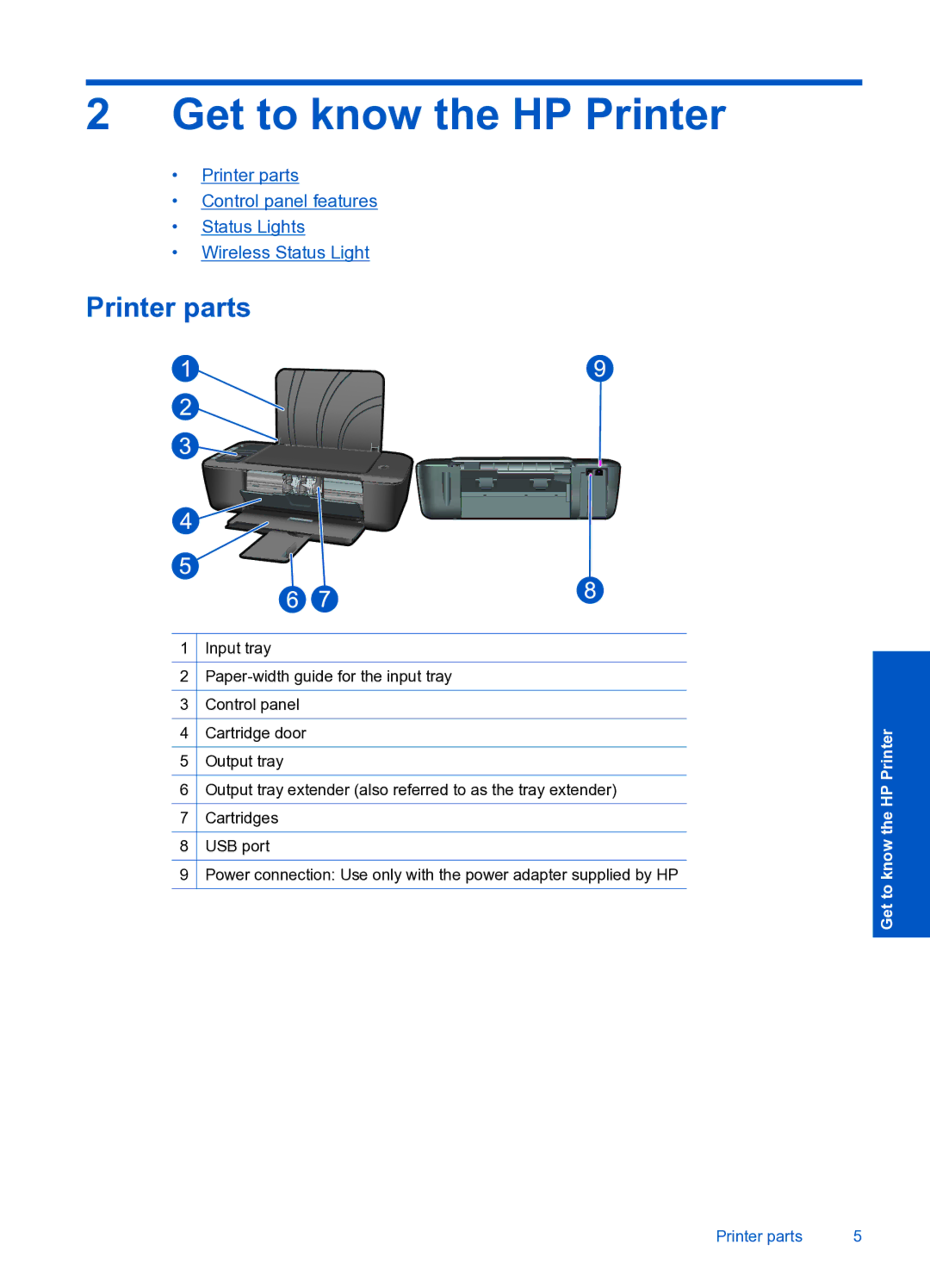 HP 3000 J310A CH393A#B1H manual Get to know the HP Printer, Printer parts 