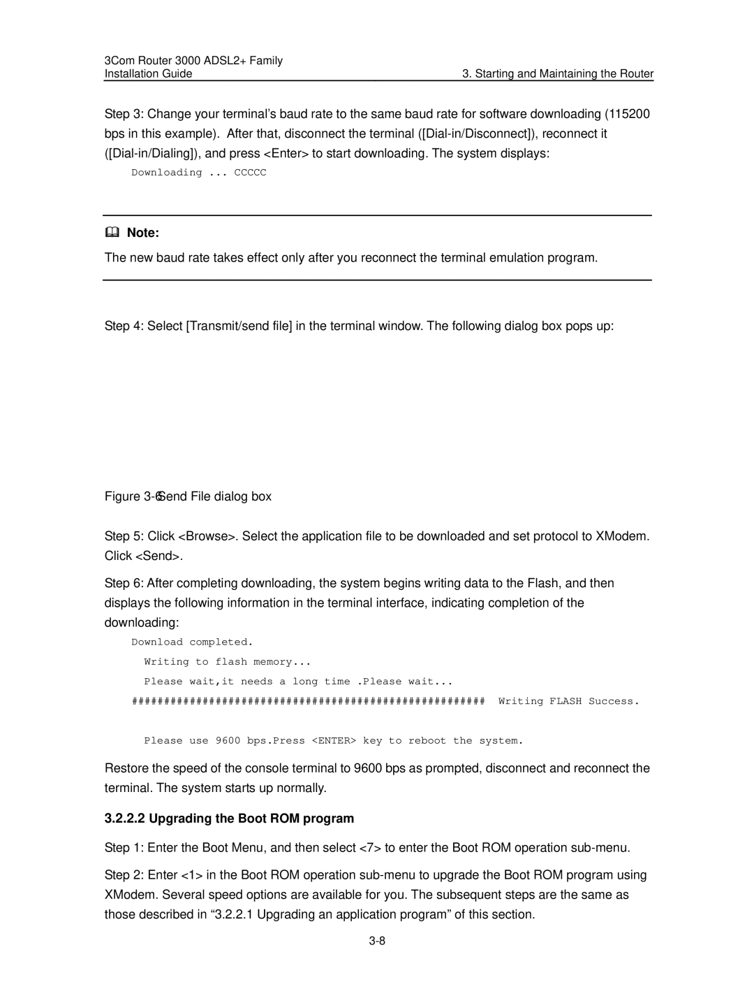 HP 3000 Router manual Upgrading the Boot ROM program 