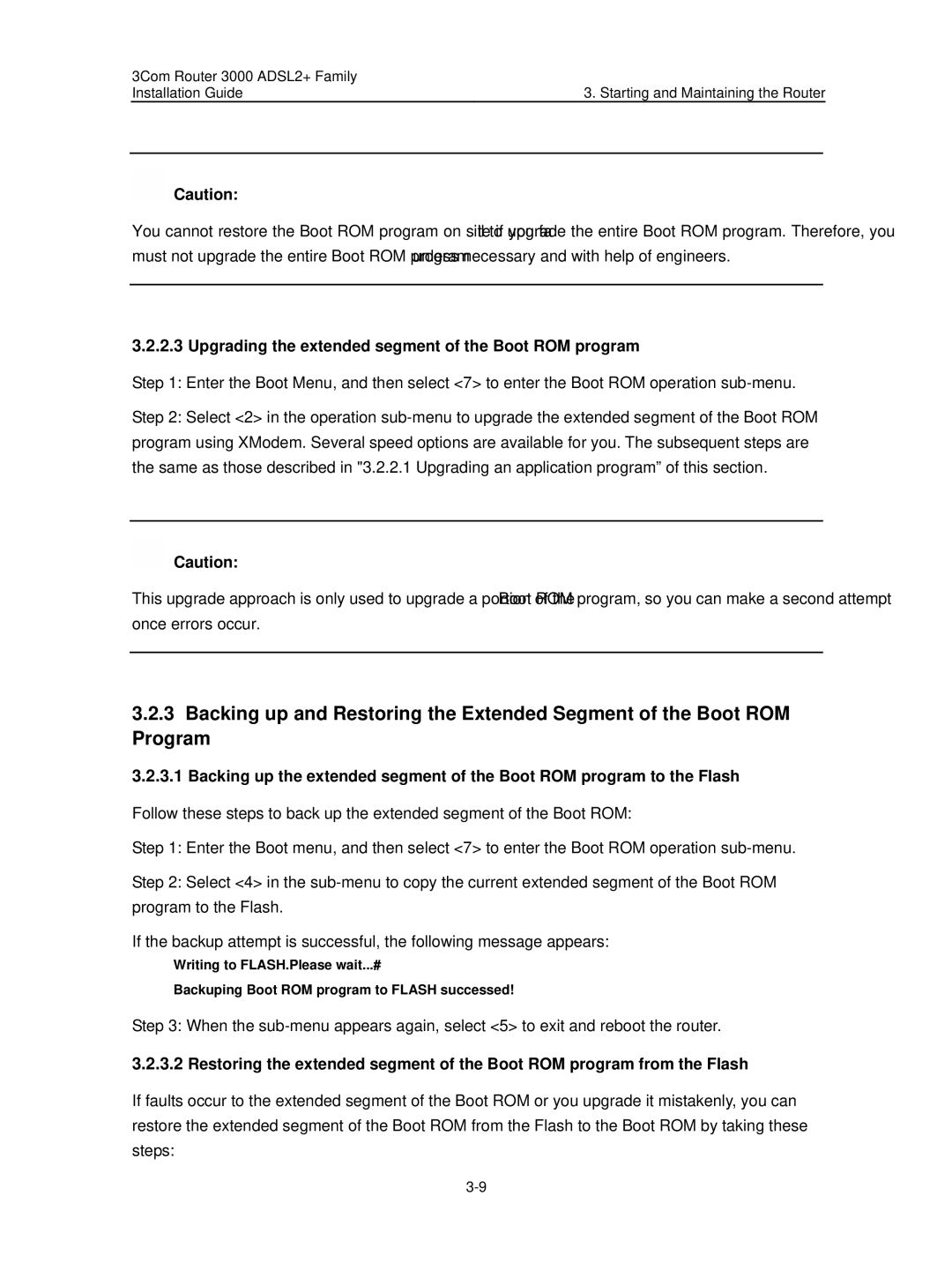 HP 3000 Router manual Upgrading the extended segment of the Boot ROM program 