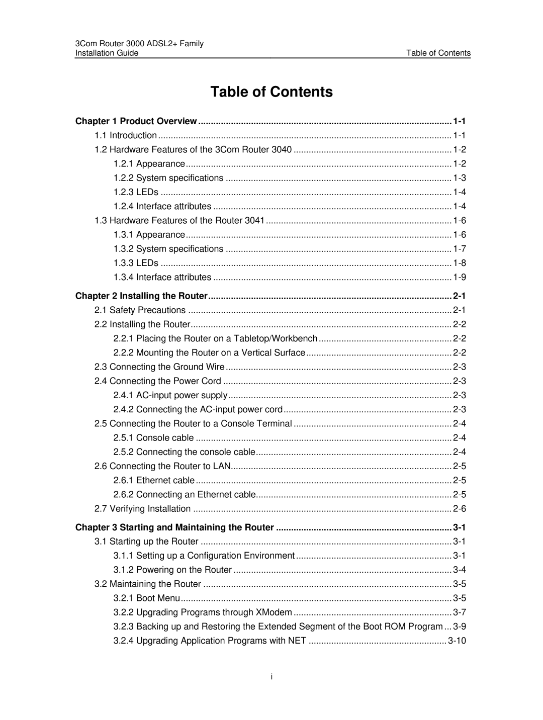 HP 3000 Router manual Table of Contents 