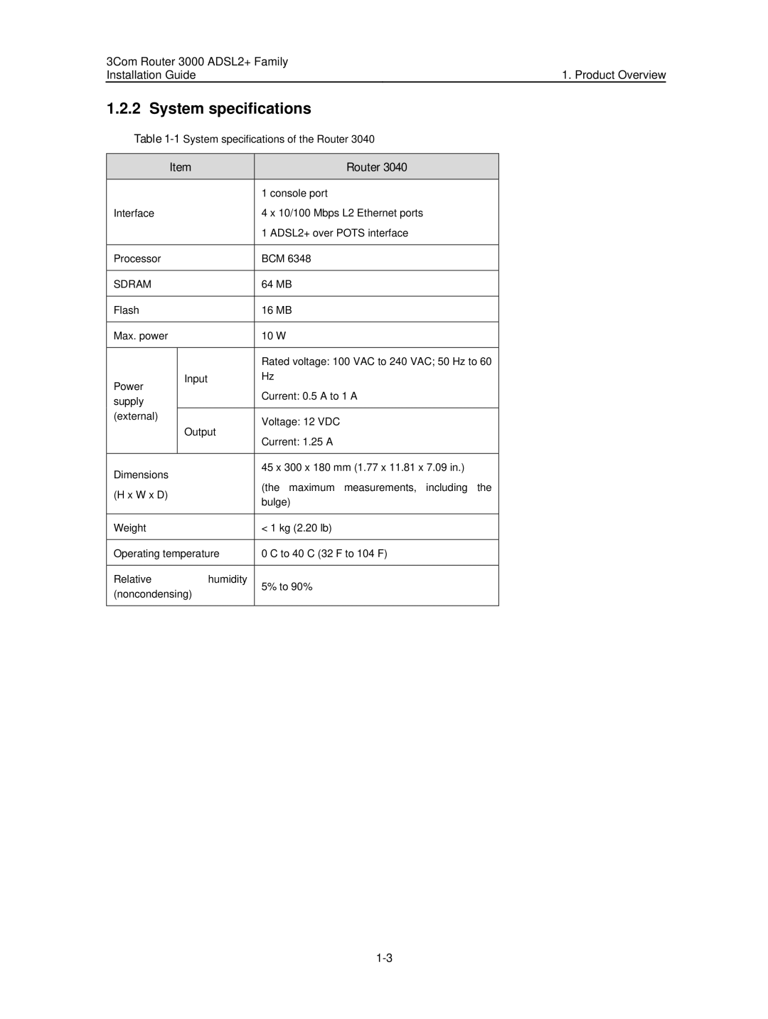 HP 3000 Router manual System specifications 