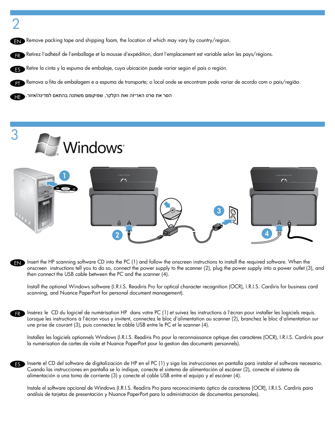 HP 3000 s2 Sheet-feed manual Then connect the USB cable between the PC and the scanner 