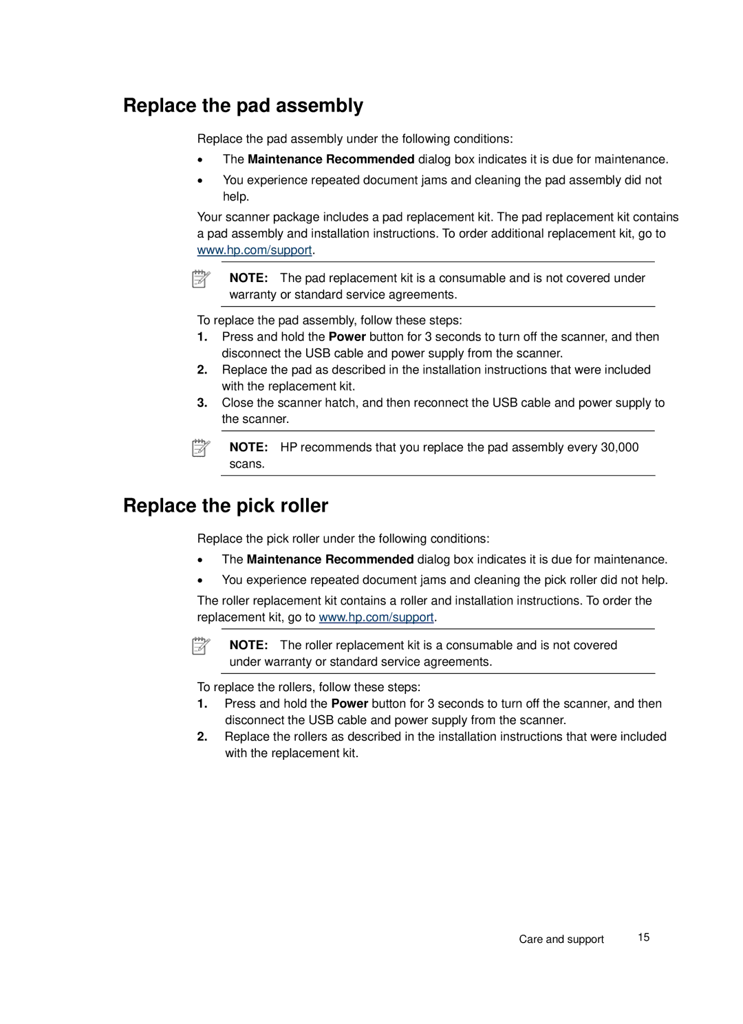 HP 3000 Sheet-feed manual Replace the pad assembly, Replace the pick roller 