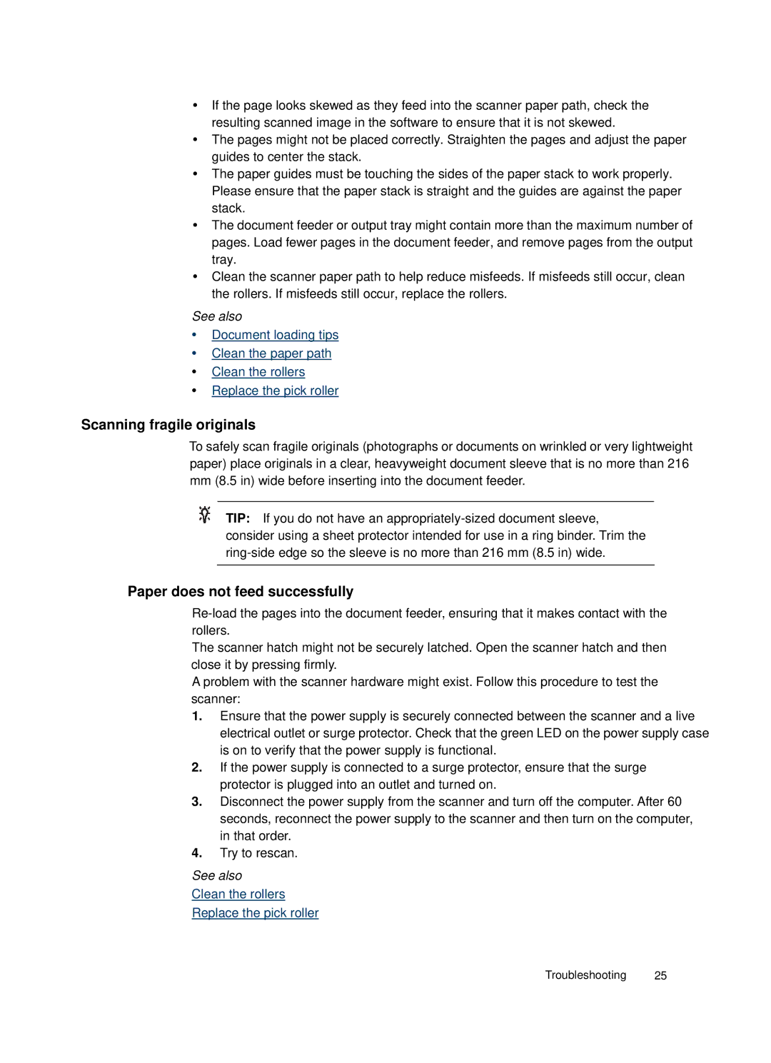 HP 3000 Sheet-feed manual Scanning fragile originals, Paper does not feed successfully 