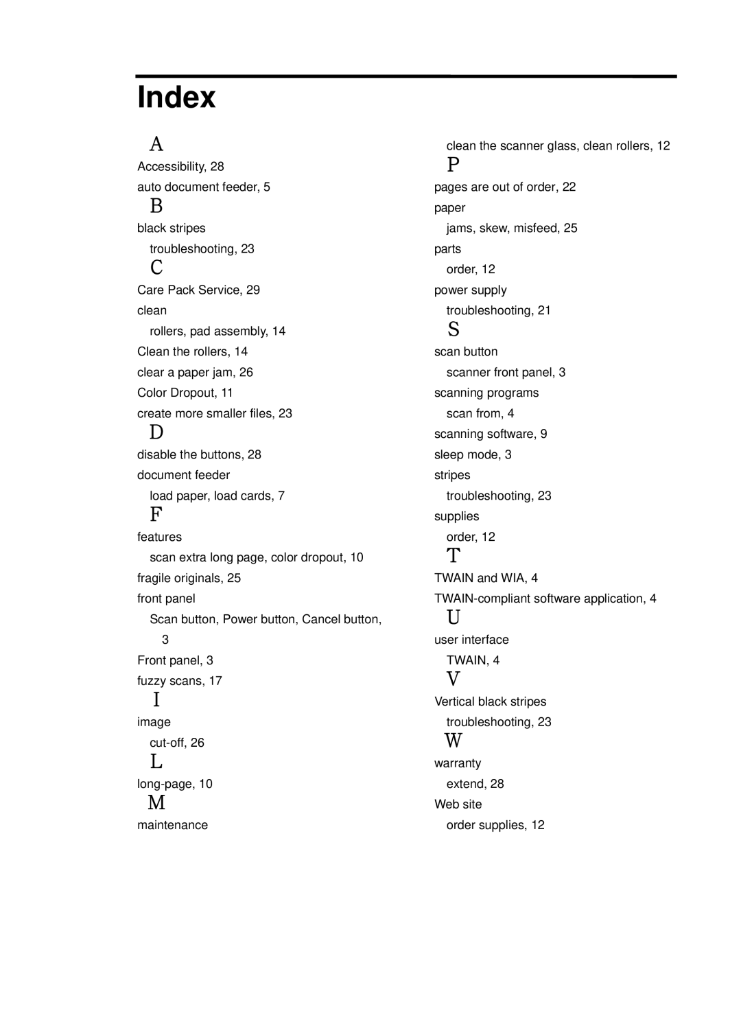 HP 3000 Sheet-feed manual Index, Twain 