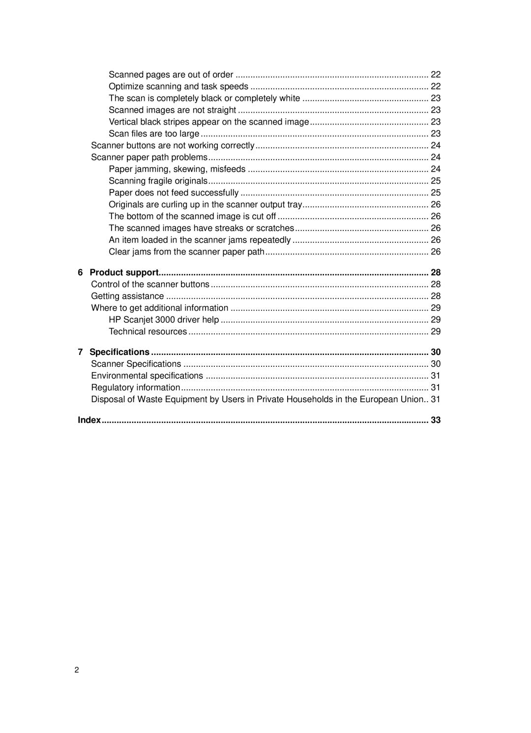 HP 3000 Sheet-feed manual Product support, Specifications, Index 